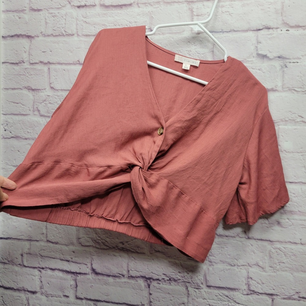 Y2K TIMING Knot Front Bell Sleeve Crop Top Womens XL Granola Coquette Feminine - Picture 9 of 10